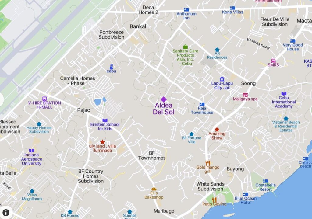 Google Map Location of Aldea del Sol in Lapu Lapu City Mactan Cebu