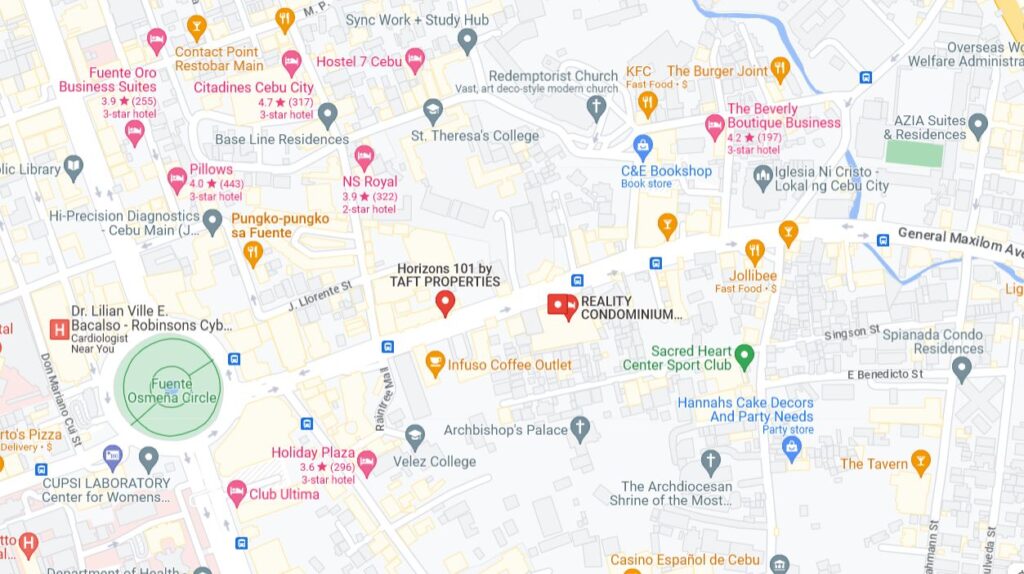 Horizons 101 Condo for Rent location Google Map in Cebu City