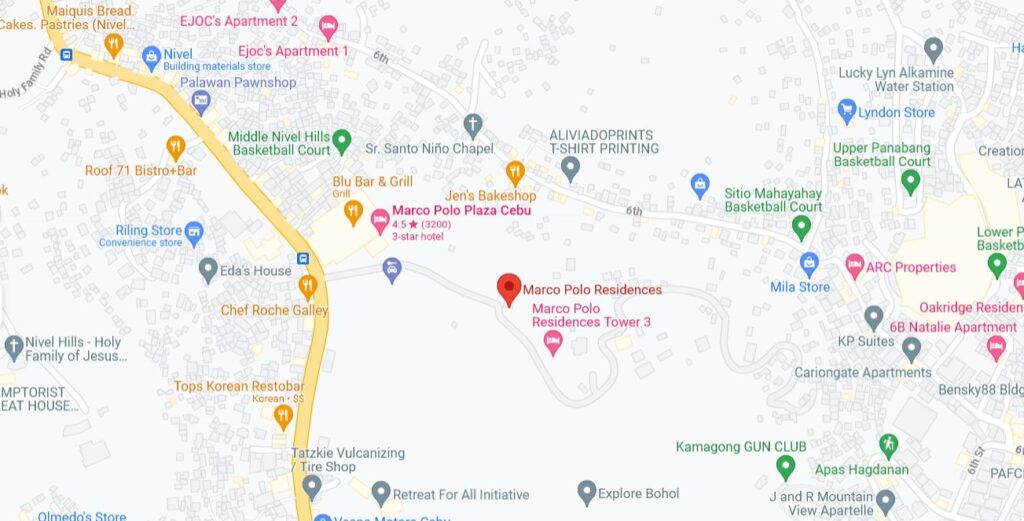Marco Polo Residences Lahug Cebu City location map of condominium for rent