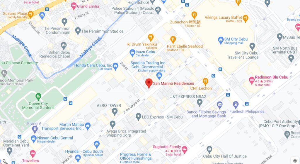 San Marino Residences condominium for rent in Cebu Google Map Location